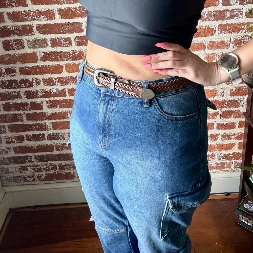 Vintage leather dark brown braided belt | tagged: M/L